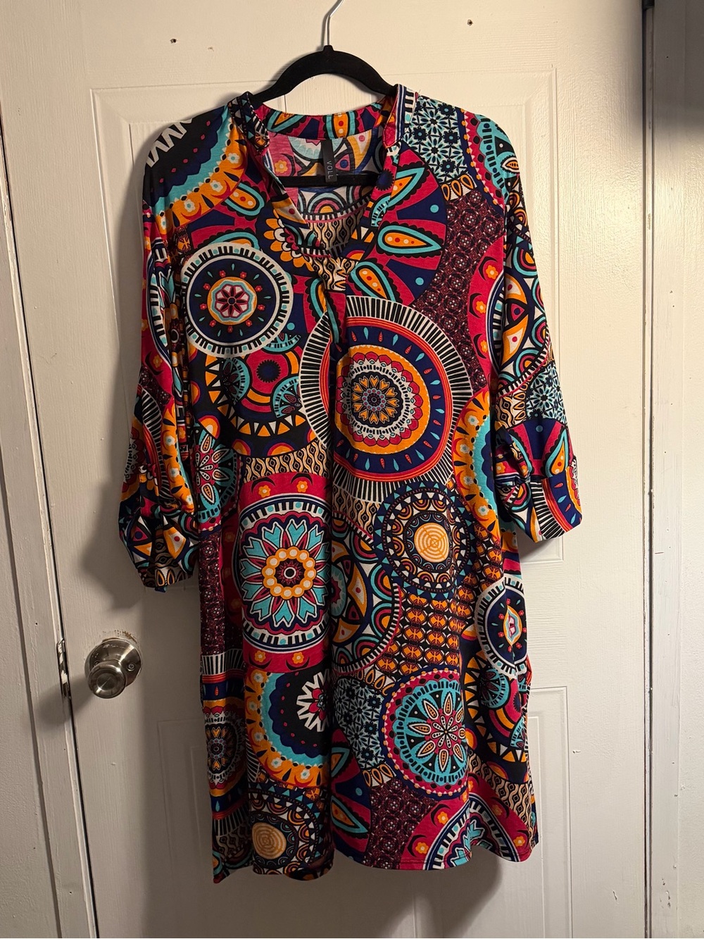 Voll Style Multicolor Long Sleeve Dress - Teal, Turquoise, Orange, Pink, Black